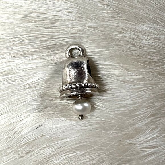 Pandora Authentic Silver Bell Pearl Charm for Bracelet Retired Wedding Bell Love - Picture 1 of 6